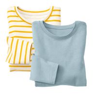 Doppelpack shirts met lange mouwen van bio-katoen, gletscher/geel-gestreept Maat: 110/116