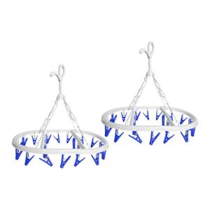 Wasgoed droogcarrousel/droogmolen - 2x - 20 clips/knijpers - wit/blauw - kunststof - 29 x 42 cm