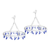 Wasgoed droogcarrousel/droogmolen - 2x - 20 clips/knijpers - wit/blauw - kunststof - 29 x 42 cm