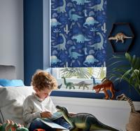 Blauwe tinten raambekleding dinosaurus