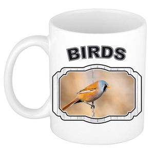 Dieren baardmannetje vogel beker - birds/ vogels mok wit 300 ml