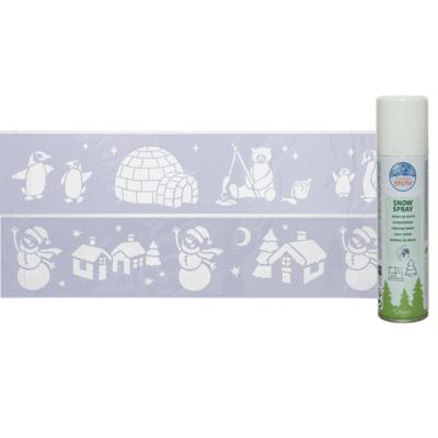 Kerst sfeer raamsjablonen met ECO spuitsneeuw - 9x stuks - 24 x 60 cm - raamdecoratie