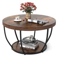 Ronde Salontafel van 80 cm met 2 Lagen Cocktailtafel met Stevig Metalen Frame Bijzettafel met Kunsthouten Blad voor Woonkamer