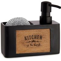 Arte R Zeeppompje/dispenser - met houder - kunststof hout - zwart - 15 x 13 cm - navulbaar