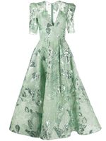 Elie Saab robe en tulle à fleurs brodées - Vert - thumbnail