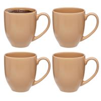 5Five Koffiemokken Venice - 4x stuks - Keramiek - beige - 480 ml - 9 x 11 cm