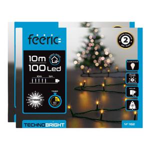 Kerstverlichting - 2x st - warm wit - 10 meter - 100 led lampjes - groen snoer - 8 functies