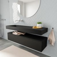 Mondiaz Alan badmeubel 150 cm urban 1 lade vrijhangend wastafel links zonder kraangat zwart