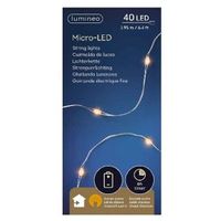 Lumineo Draadverlichting - 40 LEDs - warm wit - timer - 195 cm - op batterijen - zilverdraad   -