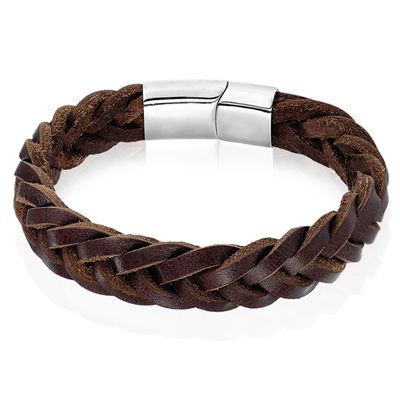 Heren armband LGT Jewels Gevlochten Leer Edelstaal Bruin Zilverkleurig