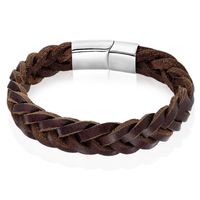 Heren armband LGT Jewels Gevlochten Leer Edelstaal Bruin Zilverkleurig-19cm - thumbnail