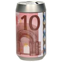 Spaarpot blik - 10 euro biljet print - metaal - D7 x H12 cm Spaarpot blik - 10 euro biljet print - metaal - D7 x H12 cm
