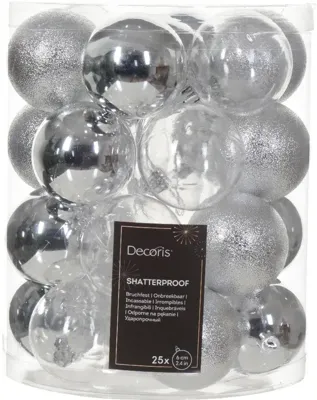 Kerstbal kunststof d6cm zlvr 25st