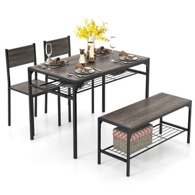 Eettafelset 4-Delig Keukentafel met 2 Stoelen en 1 Bank en Plank Eetgroep Zitgroep Bartafelset voor Keuken en Eetkamer (Eik Grijs)