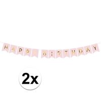 2x Lichtroze DIY feest slingers Happy Birthday 1,75 meter - thumbnail