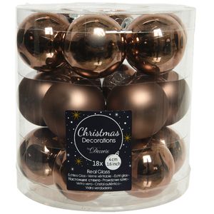 18x stuks kleine glazen kerstballen walnoot bruin 4 cm mat/glans