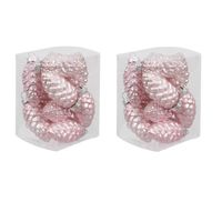 24x stuks glazen dennenappels kersthangers roze (powder) 6 cm mat/glans - Kersthangers - thumbnail