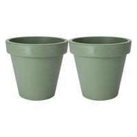 Plantenpot/bloempot - 2x - Tuin buiten - kunststof - groen - D35 cm