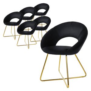 ML-Design eetkamerstoelen set van 6 fluweel, zwart, woonkamerstoel met ronde rugleuning gestoffeerde stoel met
