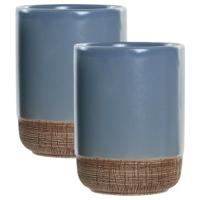 Badkamer tandenborstelhouder / drinkbeker - 2x - polystone - korenblauw - 8 x 10 cm