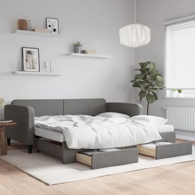 Slaapbank onderschuifbed en lades 100x200 cm stof donkergrijs
