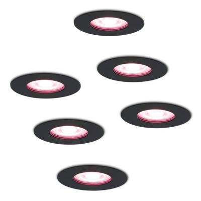 Set van 6 Bari Smart inbouwspots - IP65 waterdicht - Wifi + Bluetooth - RGBWW - GU10 - Google Home, Amazon Alexa en Siri - Zwart - Badkamer, binnen en buiten
