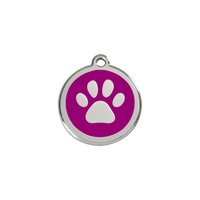 Paw Print Purple roestvrijstalen hondenpenning small/klein dia. 2 cm - RedDingo