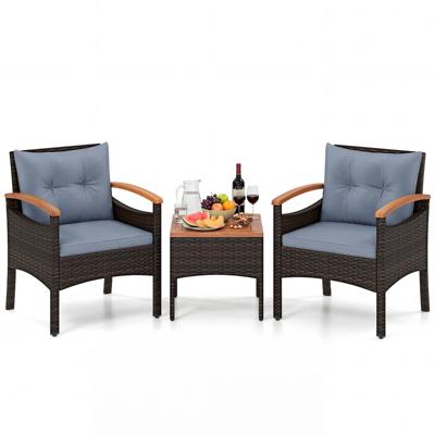 Tuinset 3-delige Balkonset Bestaande uit 2 Stoelen en 1 Tafel Rieten Tuinstoelen Terrasmeubilair met Rugleuning en Armleuningen Grijs