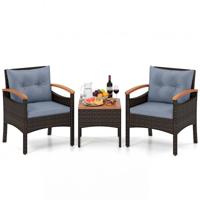 Tuinset 3-delige Balkonset Bestaande uit 2 Stoelen en 1 Tafel Rieten Tuinstoelen Terrasmeubilair met Rugleuning en Armleuningen Grijs
