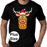 Grote maten fout Kerst shirt Rudolf het rendier zwart heren - thumbnail