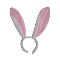 Konijn / haas oren op diadeem - bunny oortjes haarband - wit / roze - dames