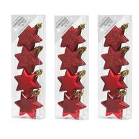 24x stuks kunststof kersthangers sterren rood 6 cm kerstornamenten - Kersthangers - thumbnail
