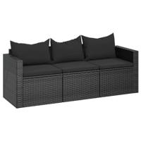 The Living Store Tuinbank - 176x64x60.5 cm - PE Rattan - Zwart - Inclusief kussens