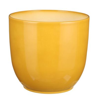 Plantenpot/bloempot Tusca - Okergeel - keramiek - glans - D22 x H20 cm
