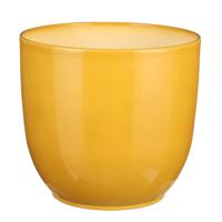 Plantenpot/bloempot Tusca - Okergeel - keramiek - glans - D22 x H20 cm