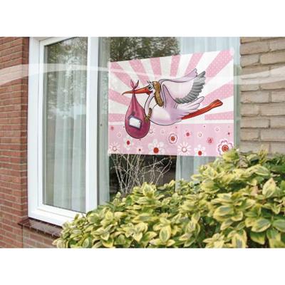 Raamvlag geboorte meisje - 60 x 90 cm - polyester - babyshower - kraamversiering