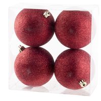 4x Rode glitter kerstballen 10 cm kunststof - thumbnail