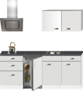Kitchenette 210cm Wit Hoogglans incl. 2-pit kookplaat, koelkast en afzuigkap HRF-4602