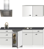 Kitchenette 210cm Wit Hoogglans incl. 2-pit kookplaat, koelkast en afzuigkap HRF-4602