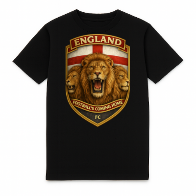 FC ELEVEN - Engeland Leeuwen Heavy T-Shirt - Zwart