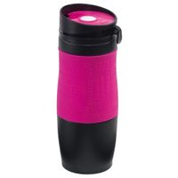 Thermosbeker/warmhoudbeker roze/zwart 380 ml - thumbnail