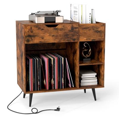 Platenspelerstandaard Platenkast met Stopcontact & USB & Type C Platenkast Platenspeler Platenstandaard voor Albums Grammofoonplaten CD's