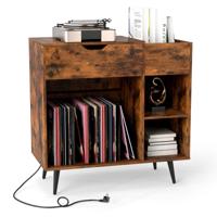 Platenspelerstandaard Platenkast met Stopcontact & USB & Type C Platenkast Platenspeler Platenstandaard voor Albums Grammofoonplaten CD's