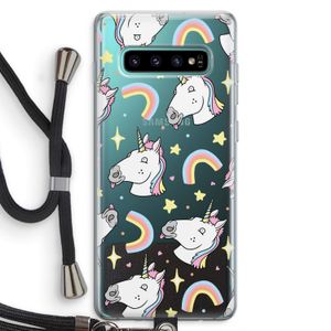 Rainbow Unicorn: Samsung Galaxy S10 Plus Transparant Hoesje met koord
