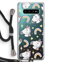 Rainbow Unicorn: Samsung Galaxy S10 Plus Transparant Hoesje met koord
