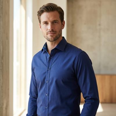 Essential Blue Overhemd M Lureaux - Handgemaakte Nette Schoenen Voor Heren