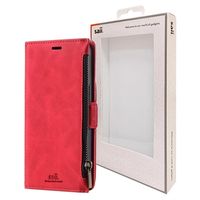 Saii Zipper Samsung Galaxy S22+ 5G Wallet Case met Band - Rood - thumbnail