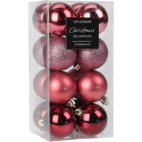 Kleine kerstballen - 24x - kunststof - roze - 3 cm
