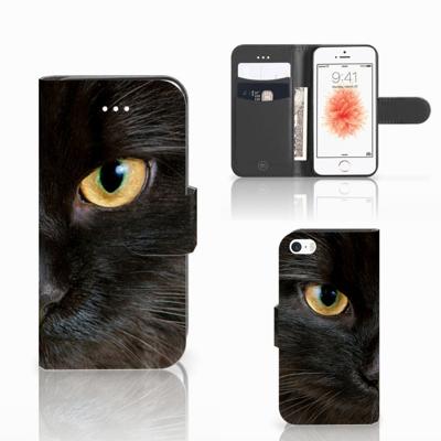 Apple iPhone 5 | 5s | SE | Telefoonhoesje | Met pasjeshouder | Zwarte Kat