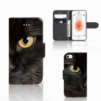 Apple iPhone 5 | 5s | SE | Telefoonhoesje | Met pasjeshouder | Zwarte Kat